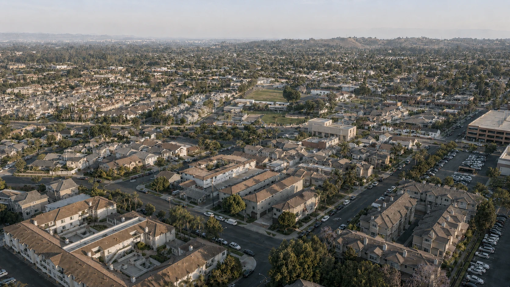 Aerial view of a Southern California residential neighborhood